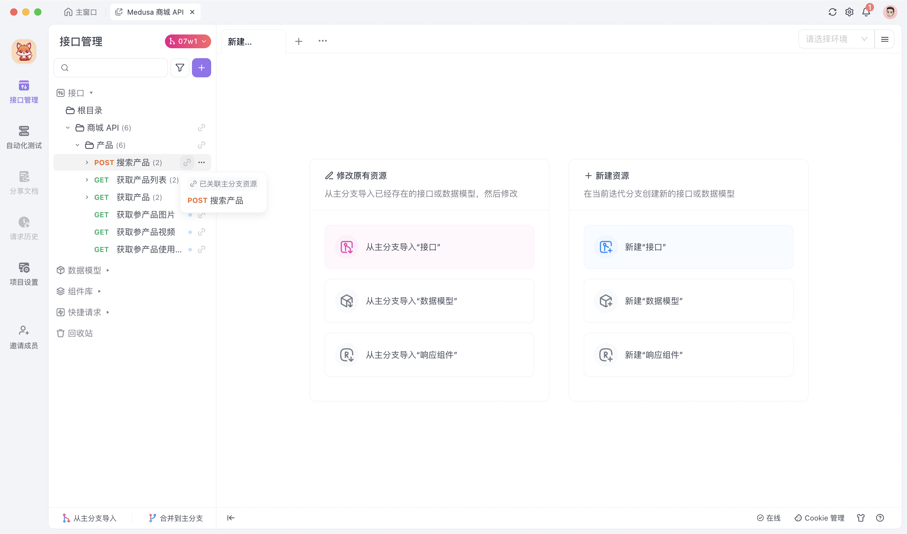 Apifox 从主分支导入资源